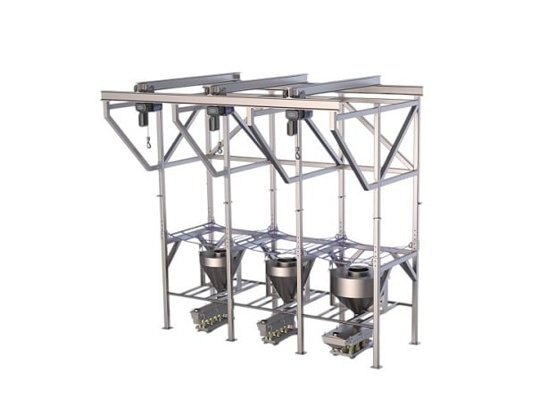 Gough Engineering - Triple Big Bag Discharger with hoppers and Vibro Feeders.